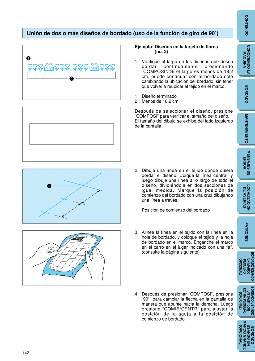 Brother PE-150 manual Ejemplo Diseños en la tarjeta de flores no 