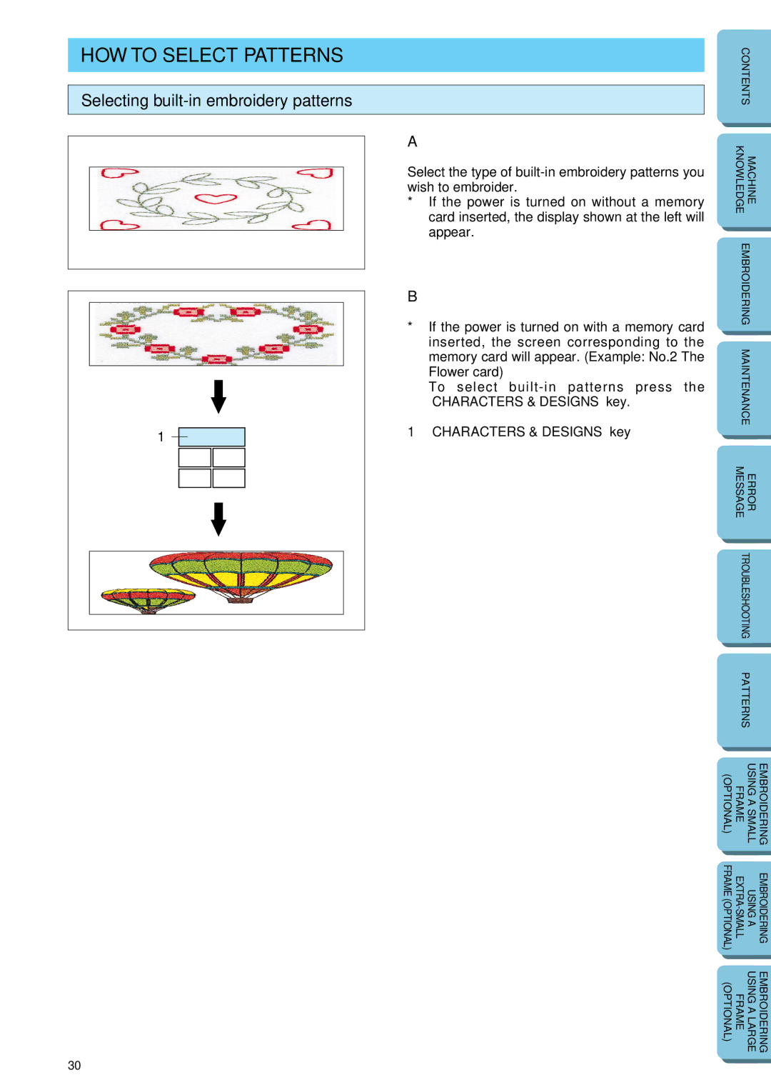 Brother PE-150 manual HOW to Select Patterns, Selecting built-in embroidery patterns 