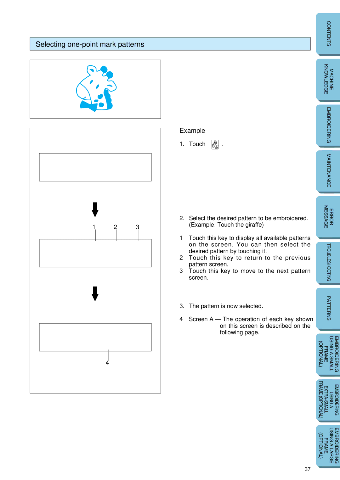 Brother PE-150 manual Selecting one-point mark patterns 