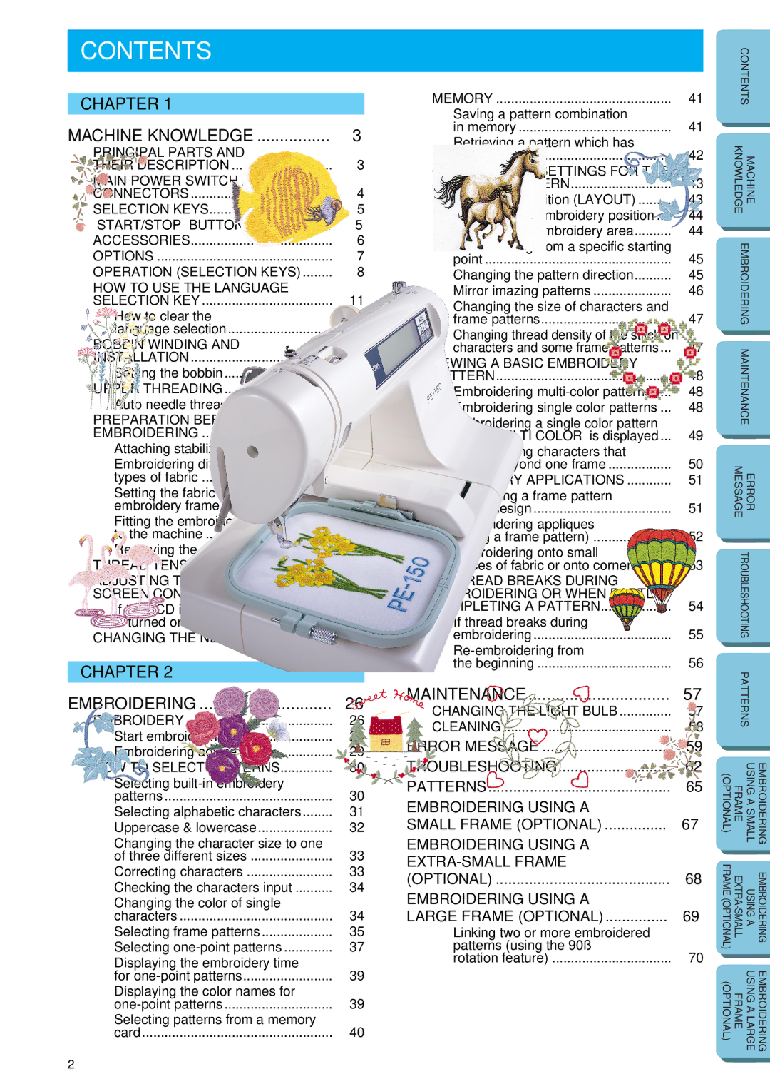 Brother PE-150 manual Contents 