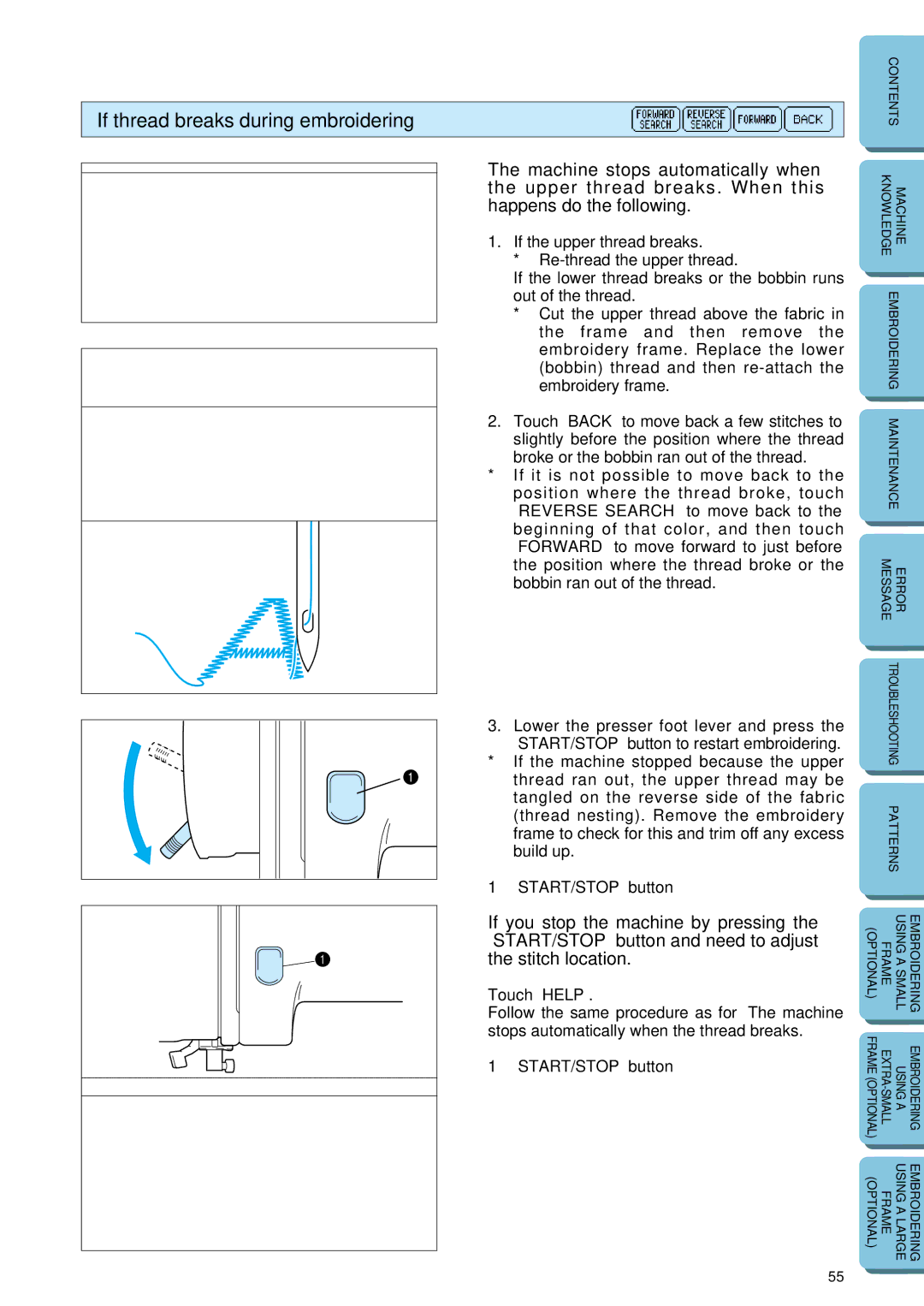 Brother PE-150 manual If thread breaks during embroidering 