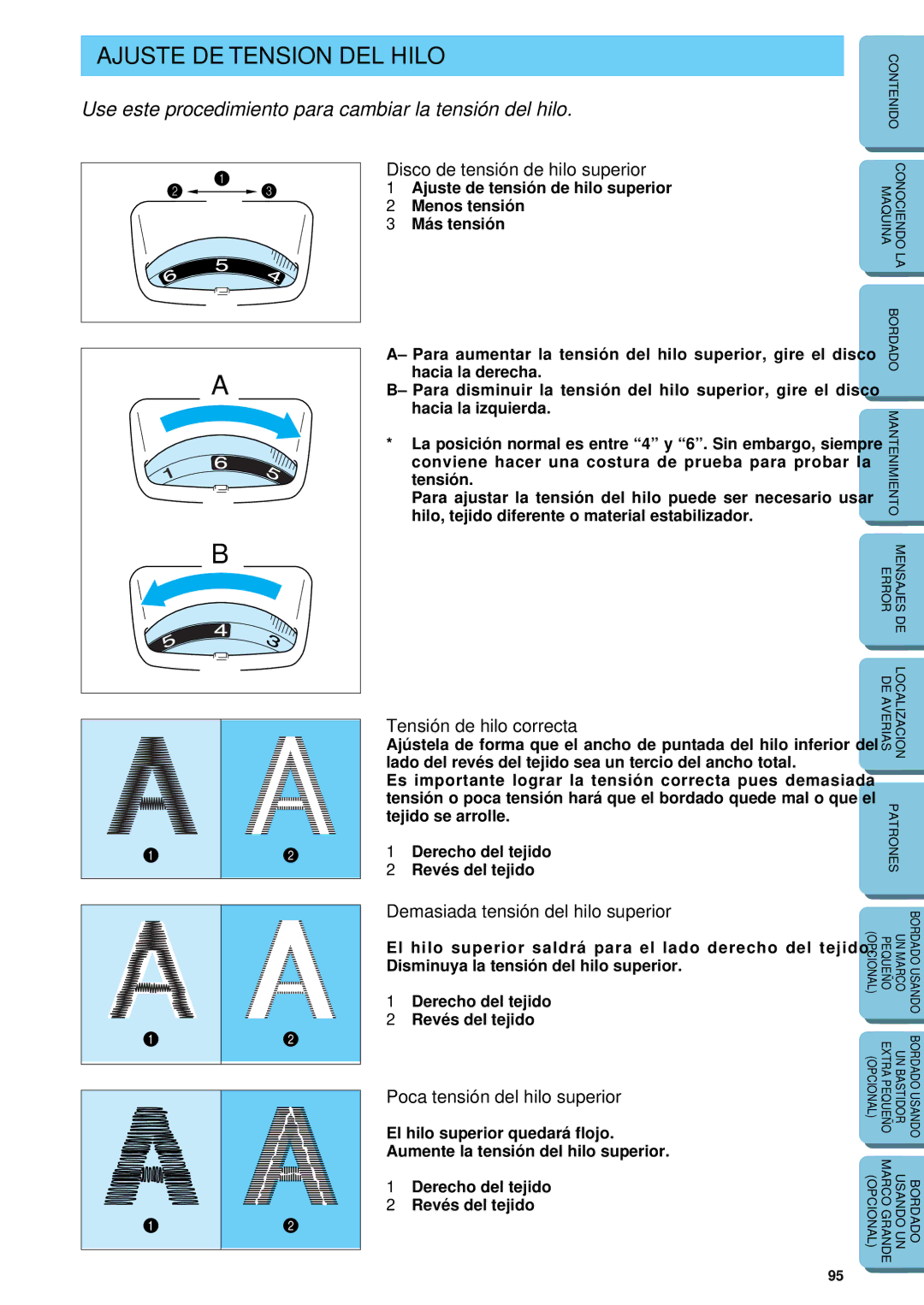 Brother PE-150 manual Ajuste DE Tension DEL Hilo, Use este procedimiento para cambiar la tensión del hilo 