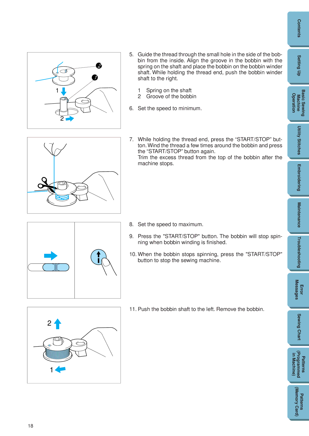 Brother PE 300S operation manual Push the bobbin shaft to the left. Remove the bobbin 