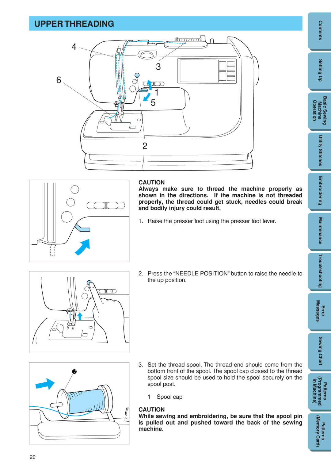 Brother PE 300S operation manual Upper Threading, Raise the presser foot using the presser foot lever 