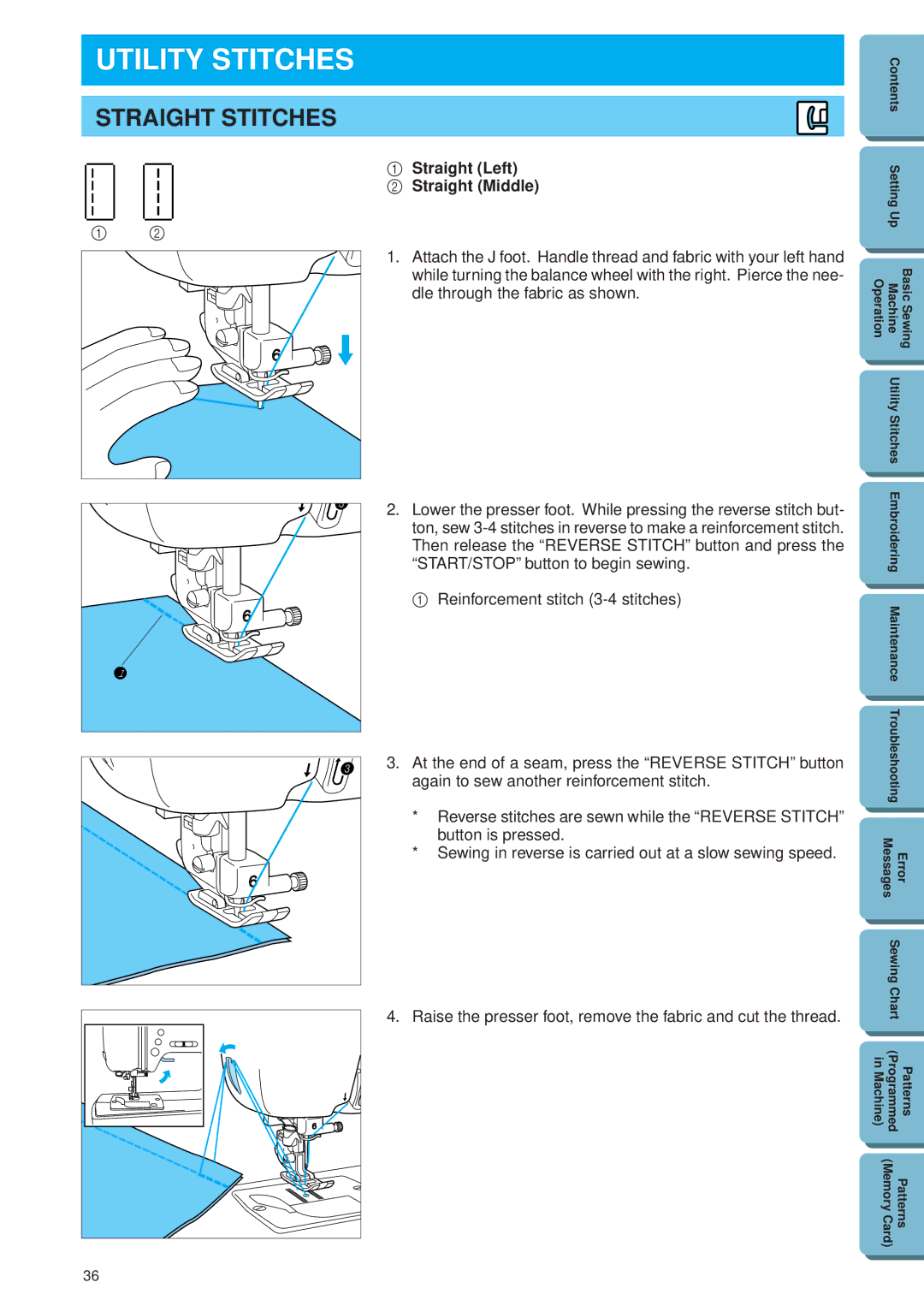 Brother PE 300S operation manual Utility Stitches, Straight Stitches, Straight Left Straight Middle 