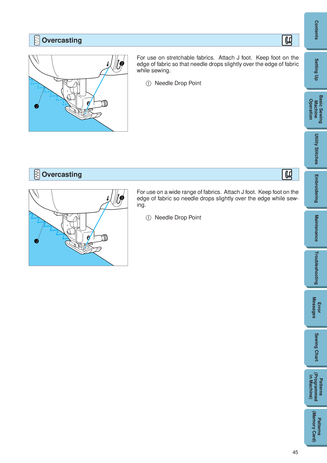 Brother PE 300S operation manual For use on stretchable fabrics. Attach J foot. Keep foot on, While sewing, Ing 