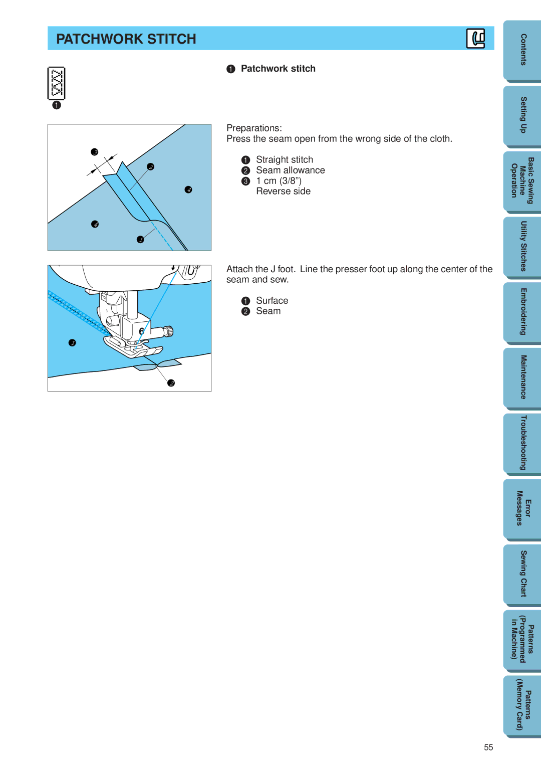 Brother PE 300S operation manual Patchwork Stitch, Patchwork stitch 