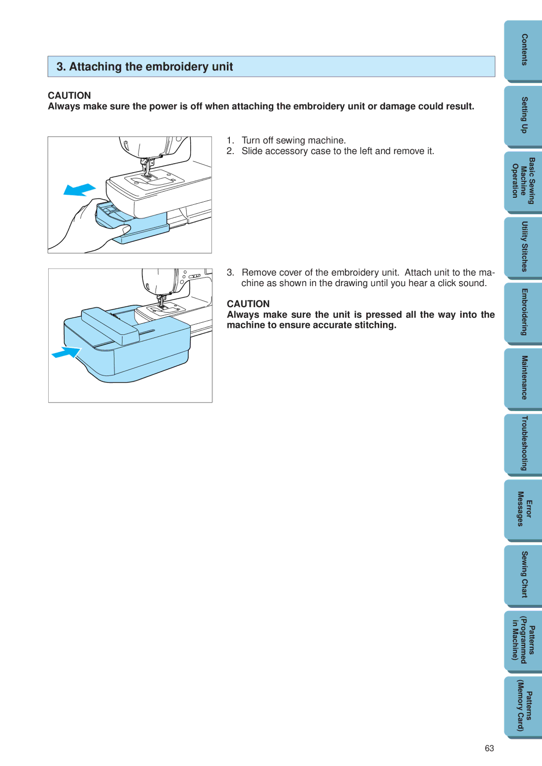 Brother PE 300S operation manual Attaching the embroidery unit 