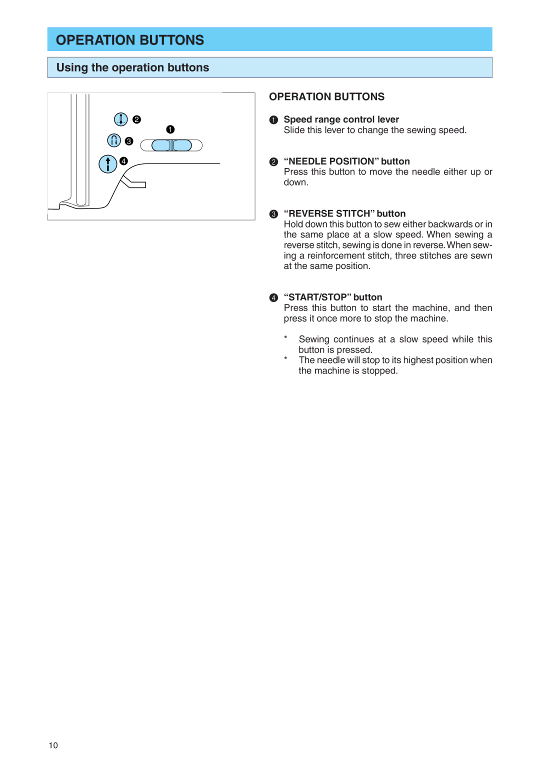 Brother PE 400D operation manual Operation Buttons, Using the operation buttons 