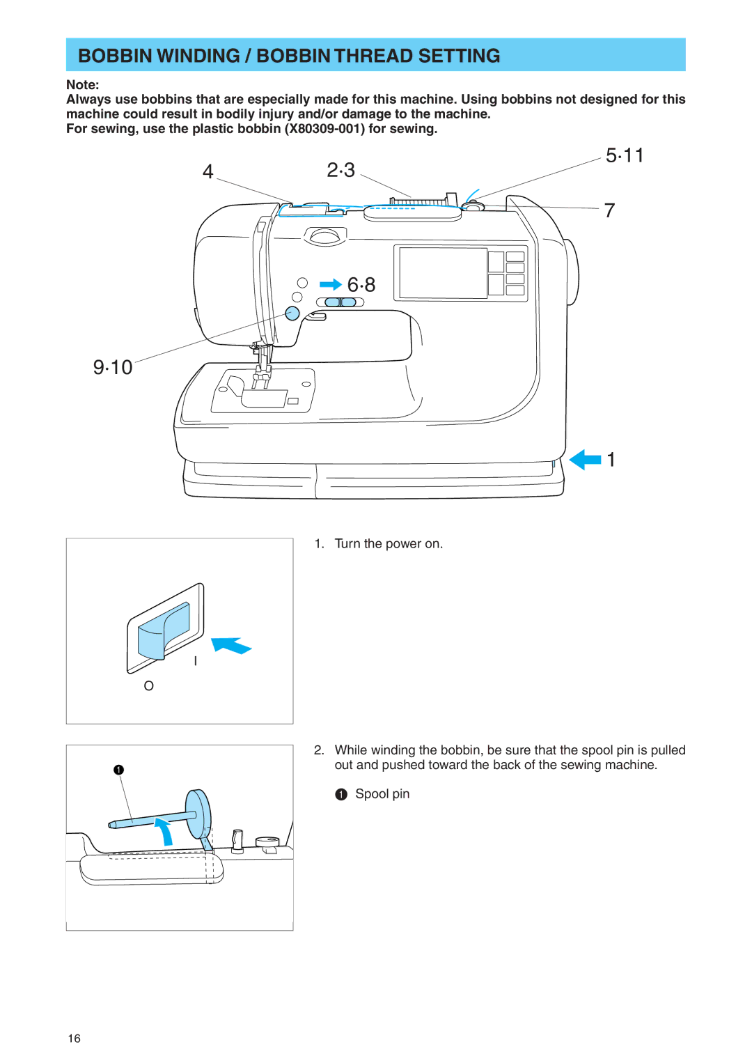 Brother PE 400D operation manual ·10 ·11, Bobbin Winding / Bobbin Thread Setting 