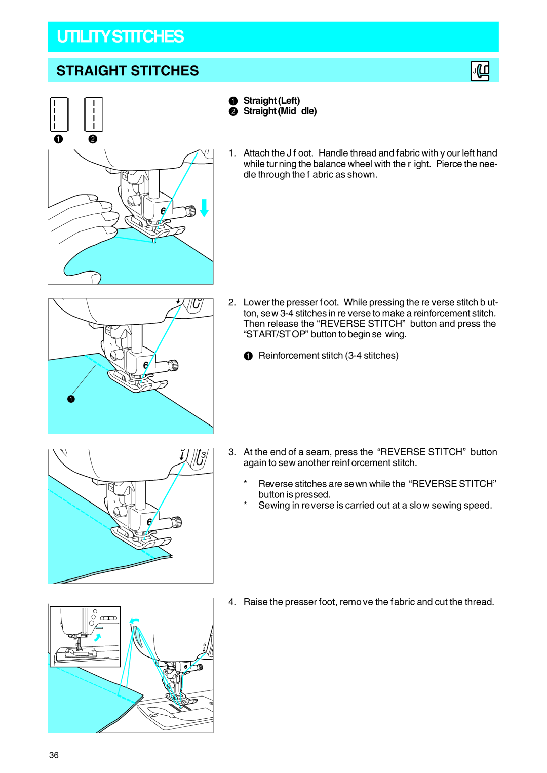 Brother PE 400D operation manual Utilitystitches, Straight Stitches, Straight Left Straight Mid dle 