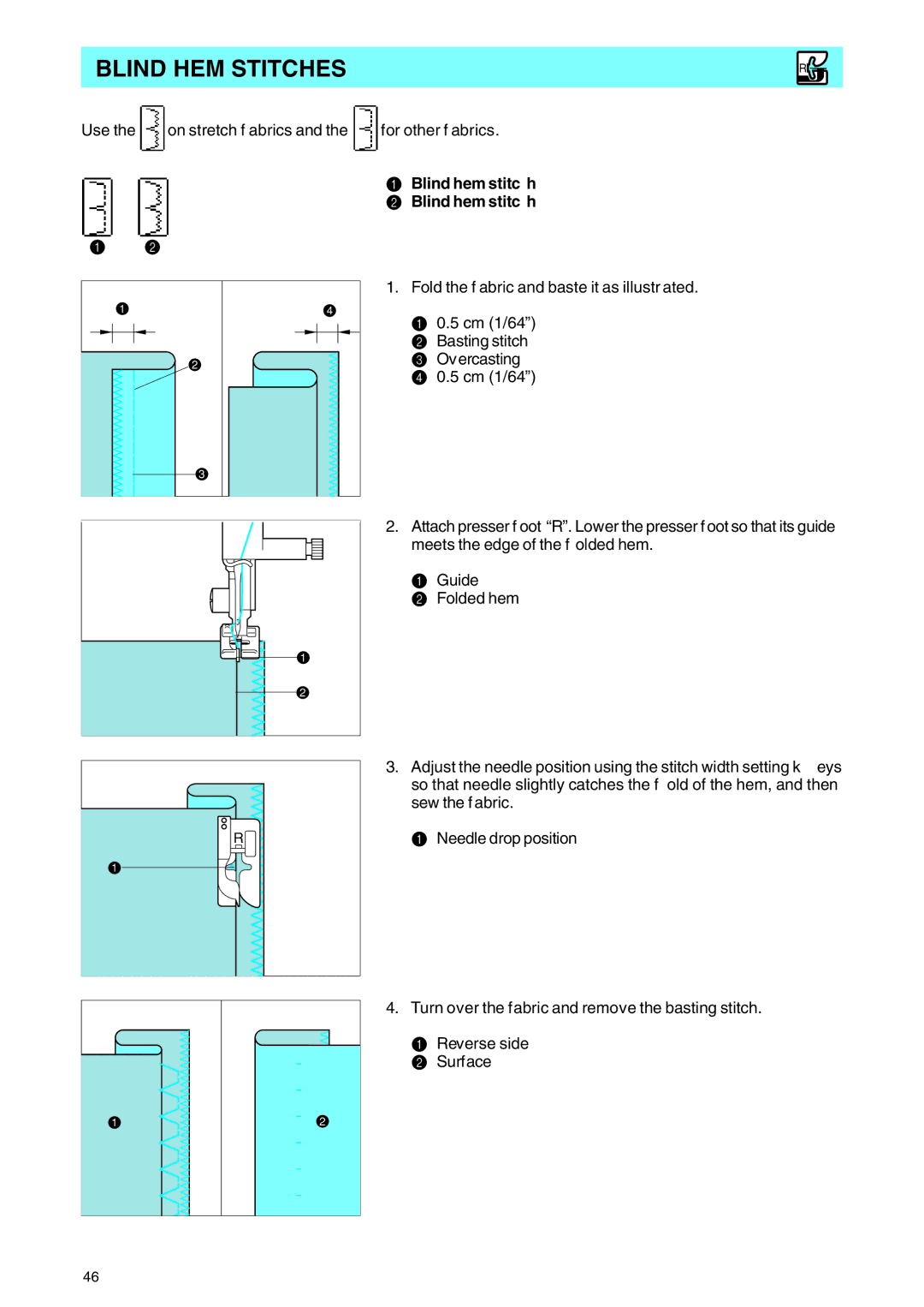 Brother PE 400D operation manual Blind HEM Stitches, Blind hem stitc h 