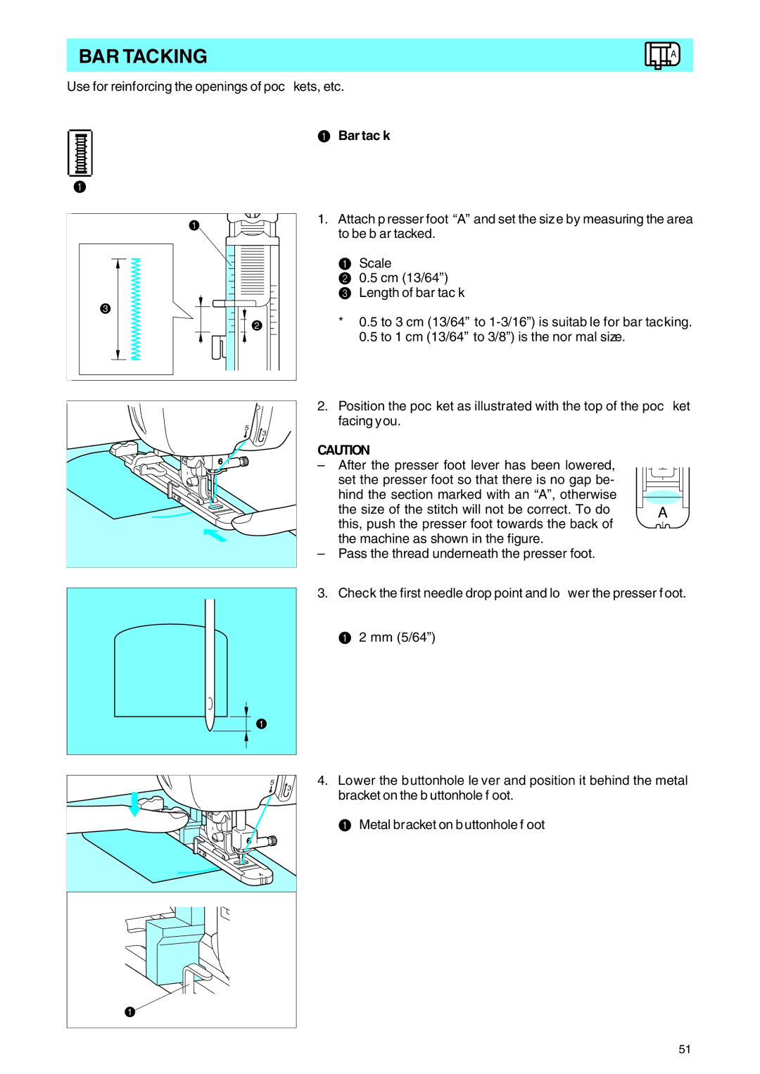 Brother PE 400D operation manual BAR Tacking, Bar tac k 