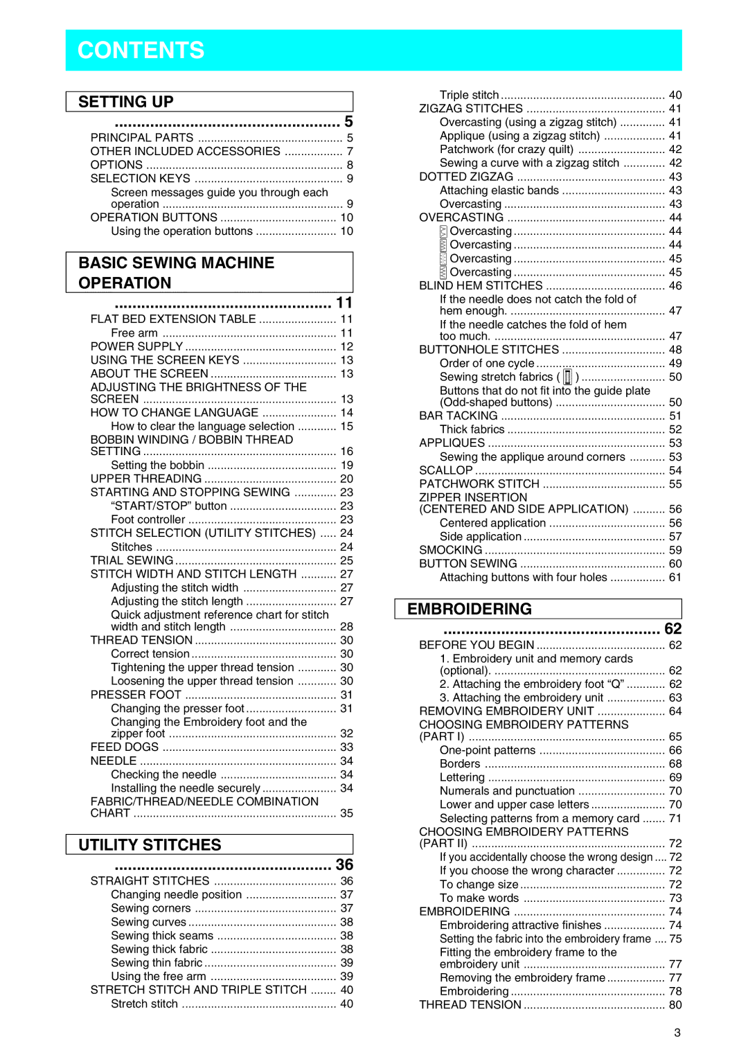 Brother PE 400D operation manual Contents 