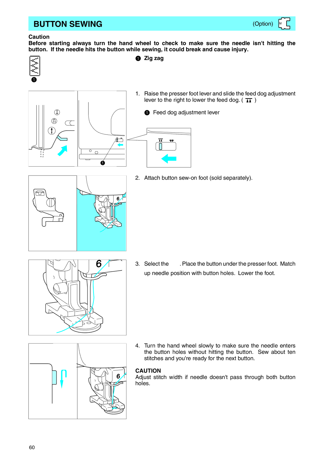 Brother PE 400D operation manual Button Sewing 