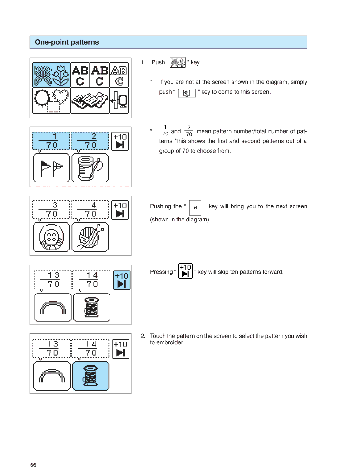 Brother PE 400D operation manual One-point patterns 