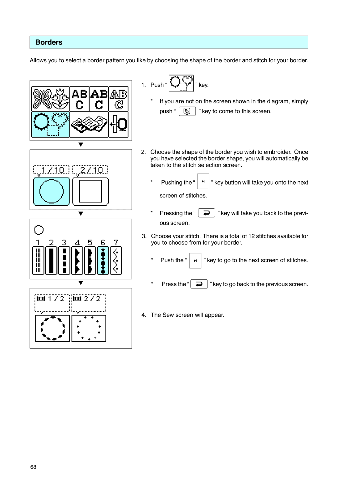 Brother PE 400D operation manual Borders 