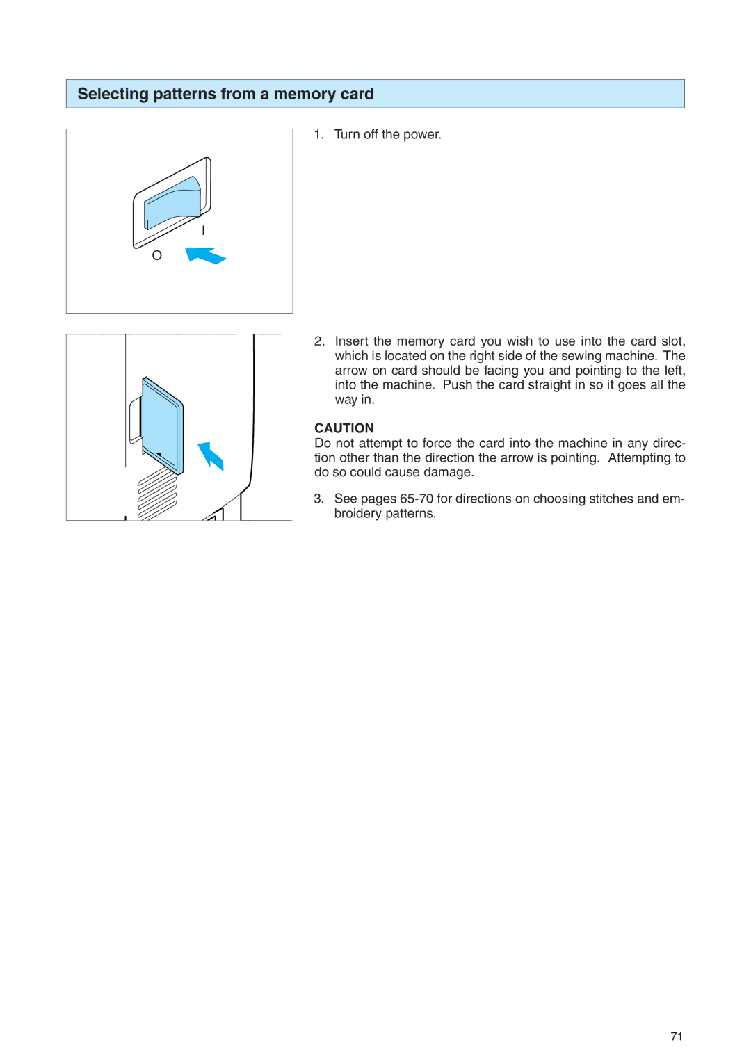 Brother PE 400D operation manual Selecting patterns from a memory card 