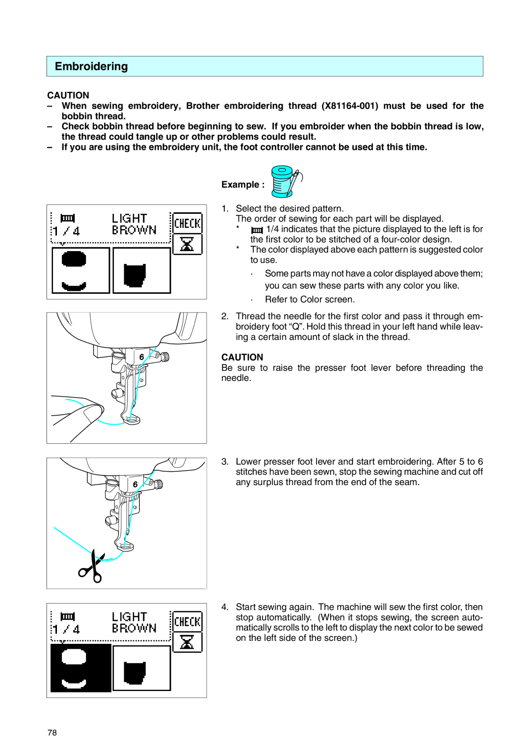 Brother PE 400D operation manual Embroidering 