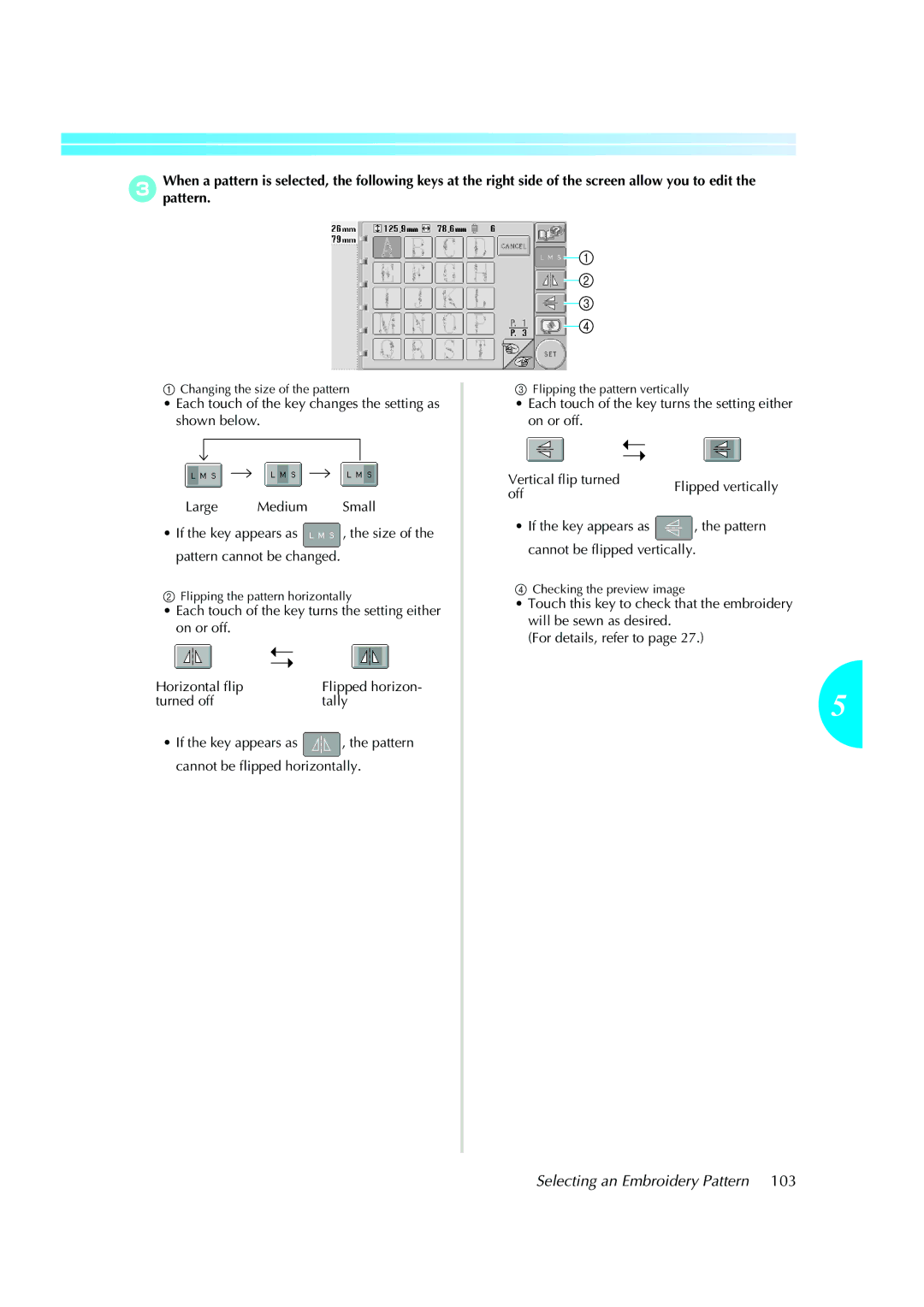 Brother PE-600II operation manual Selecting an Embroidery Pattern, Off 