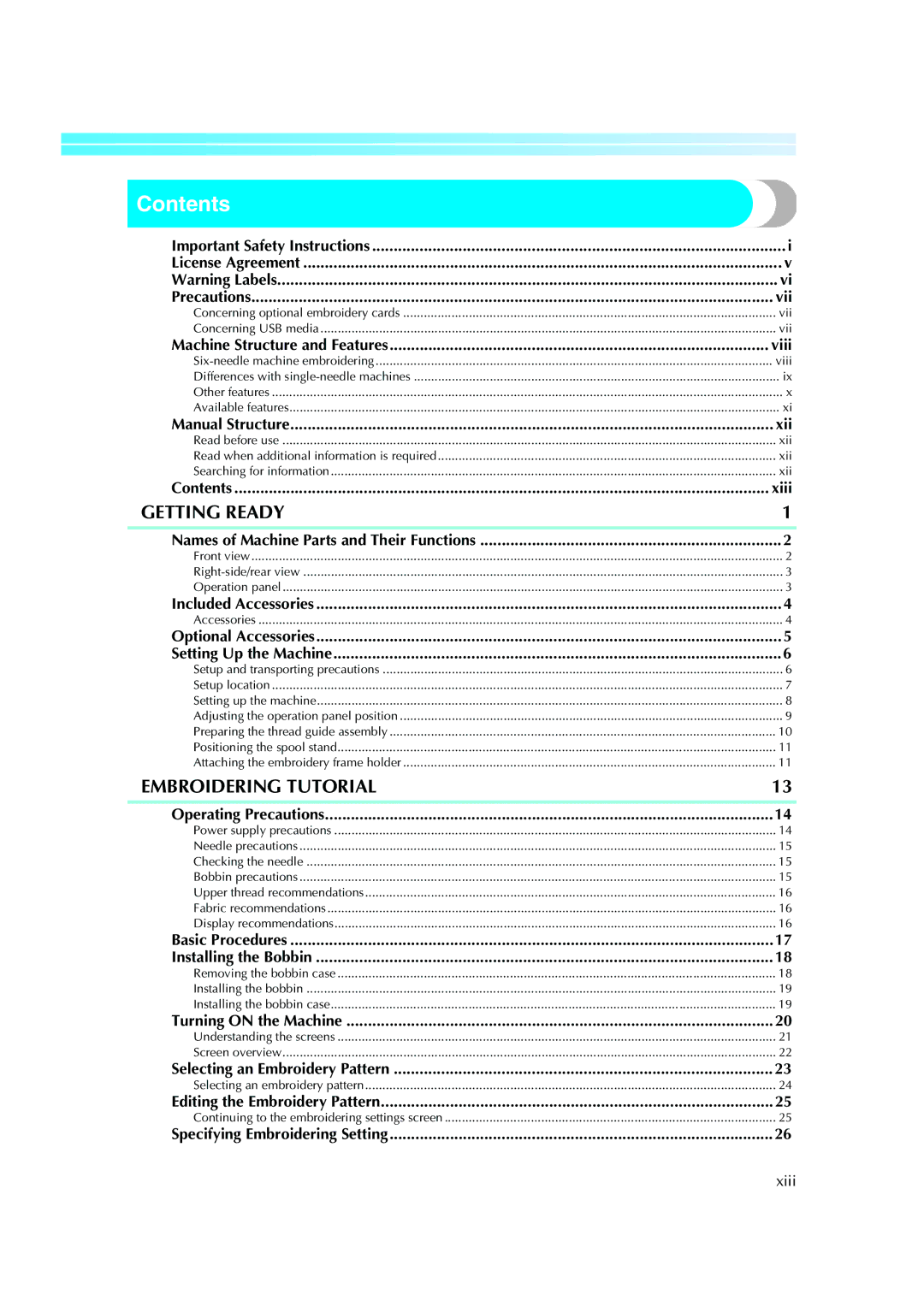 Brother PE-600II operation manual Contents 