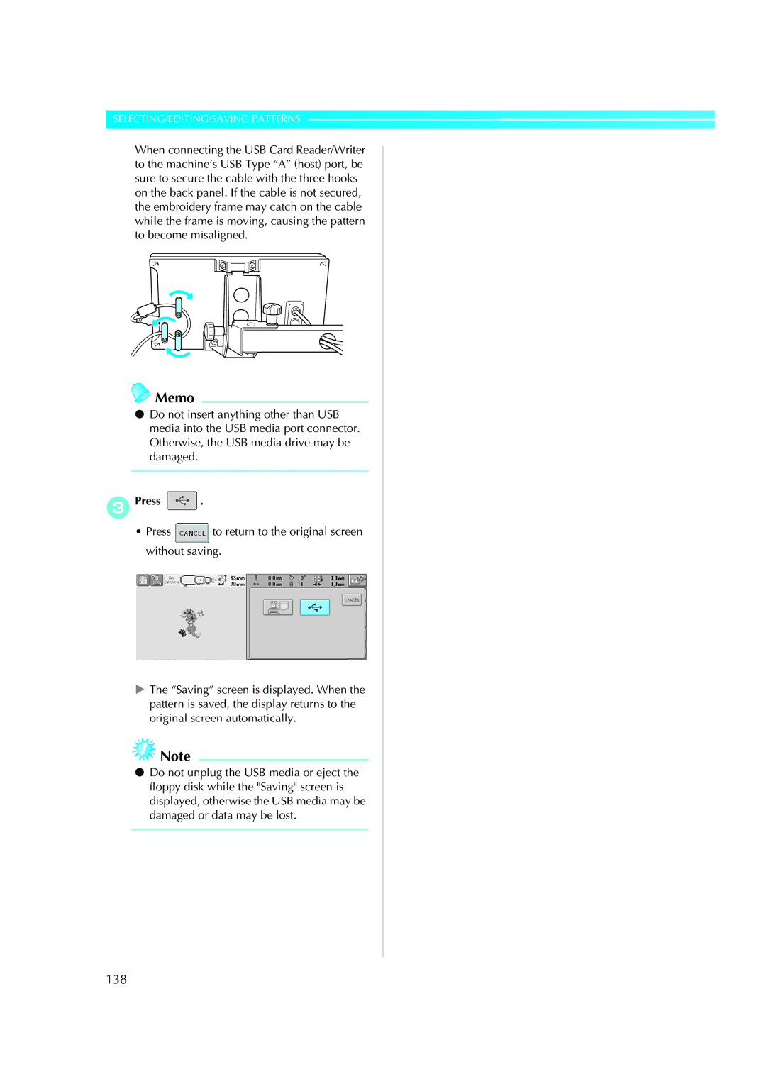 Brother PE-600II operation manual 138, 3Press 