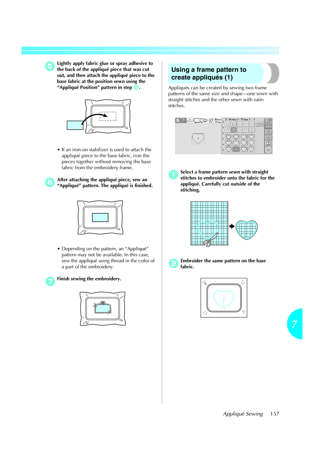 Brother PE-600II operation manual Using a frame pattern to create appliqués, Appliqué Sewing, 7Finish sewing the embroidery 