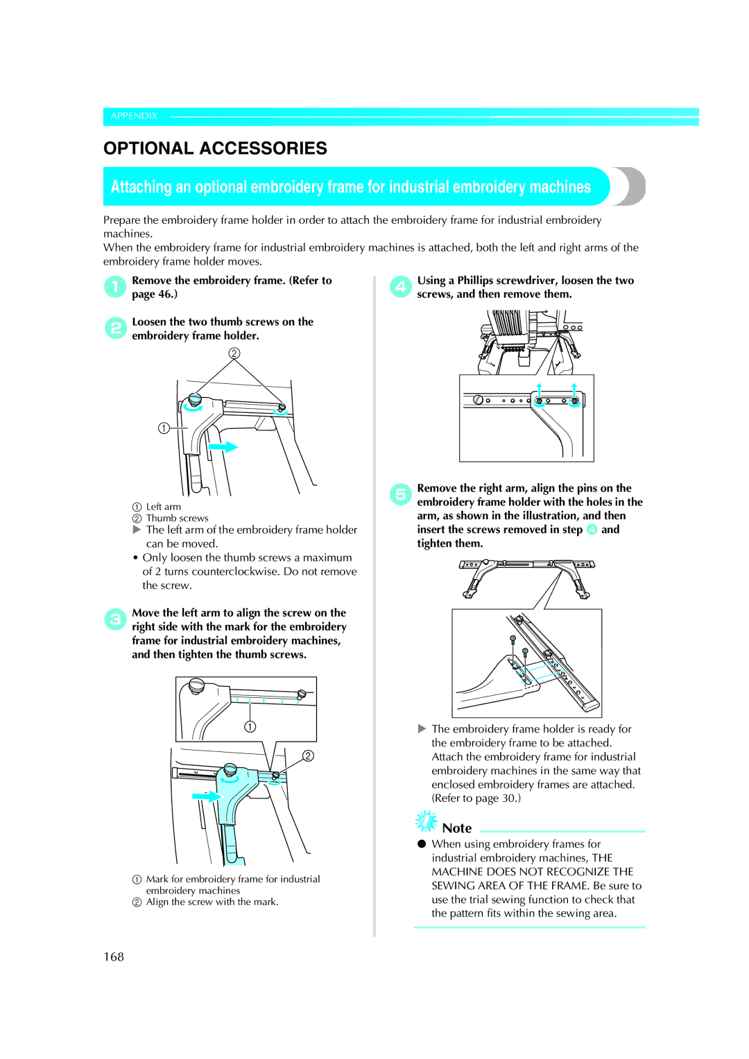 Brother PE-600II operation manual Optional Accessories, 168 