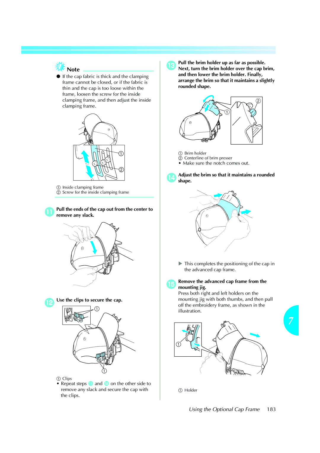 Brother PE-600II operation manual DAdjustshape. the brim so that it maintains a rounded 