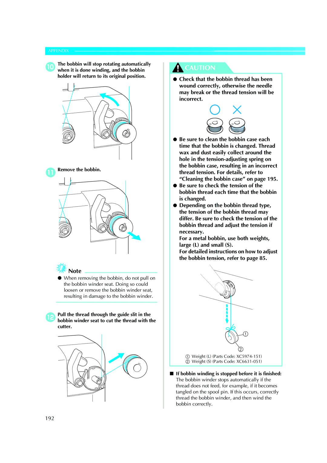 Brother PE-600II operation manual 192, ARemove the bobbin 