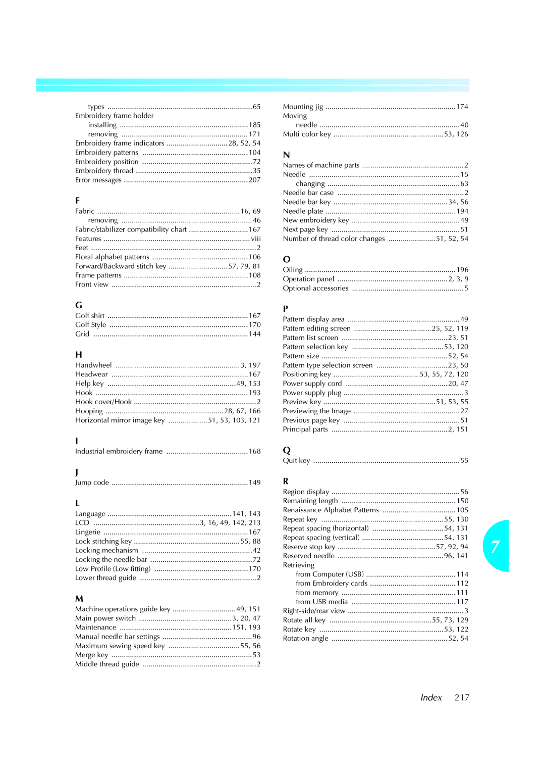 Brother PE-600II operation manual Index, Lcd 