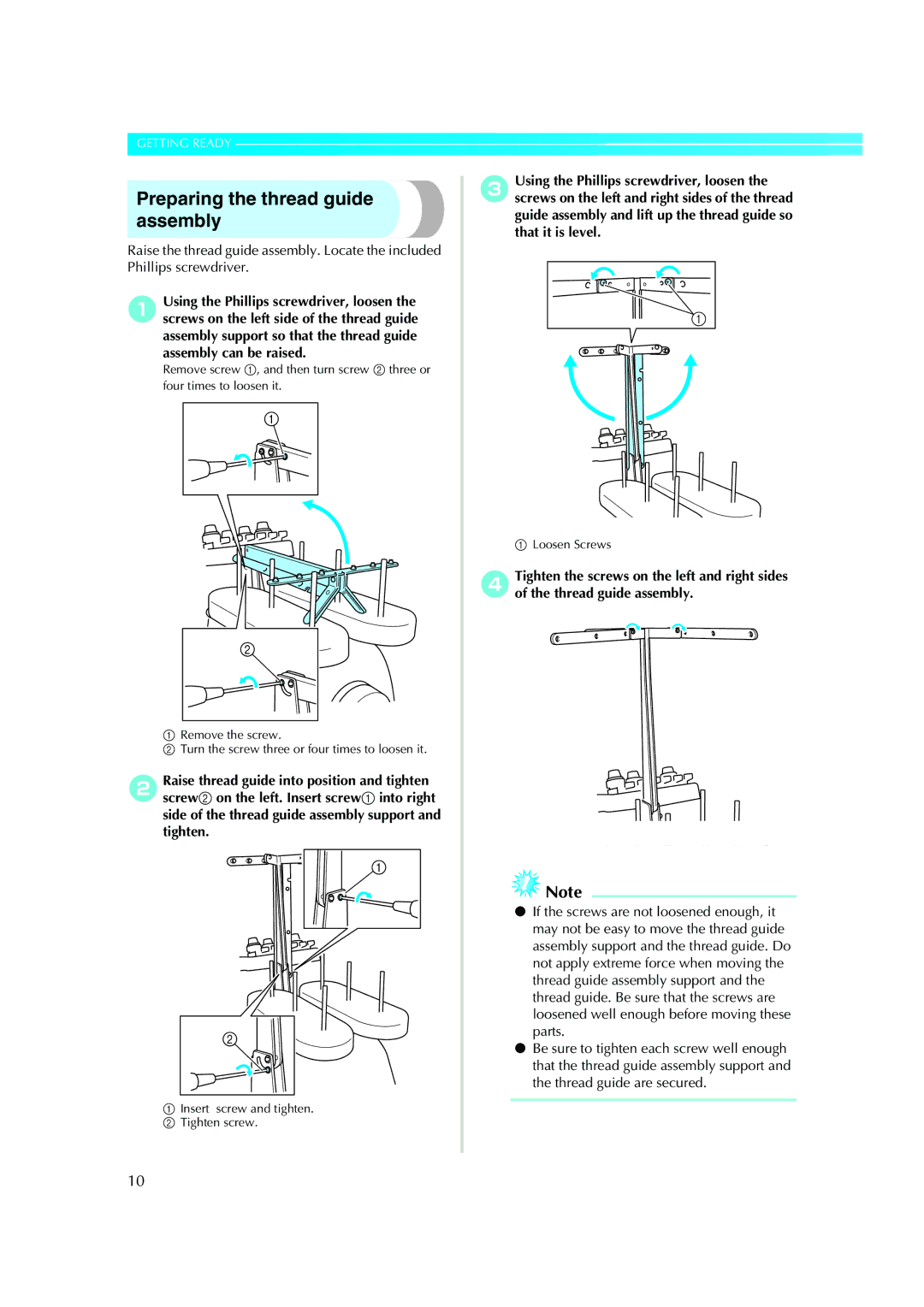 Brother PE-600II operation manual Preparing the thread guide assembly 