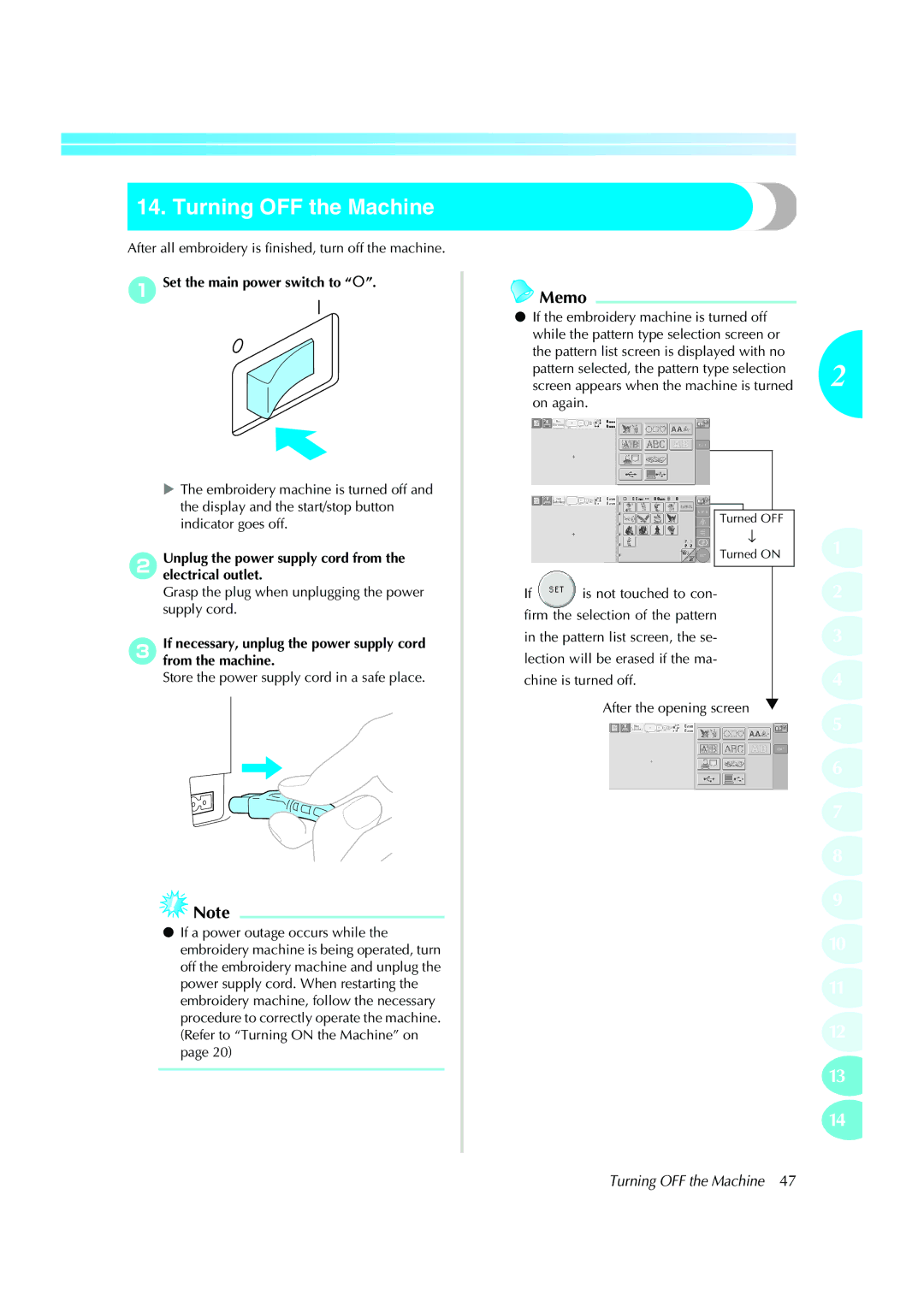 Brother PE-600II operation manual Turning OFF the Machine, After all embroidery is finished, turn off the machine 