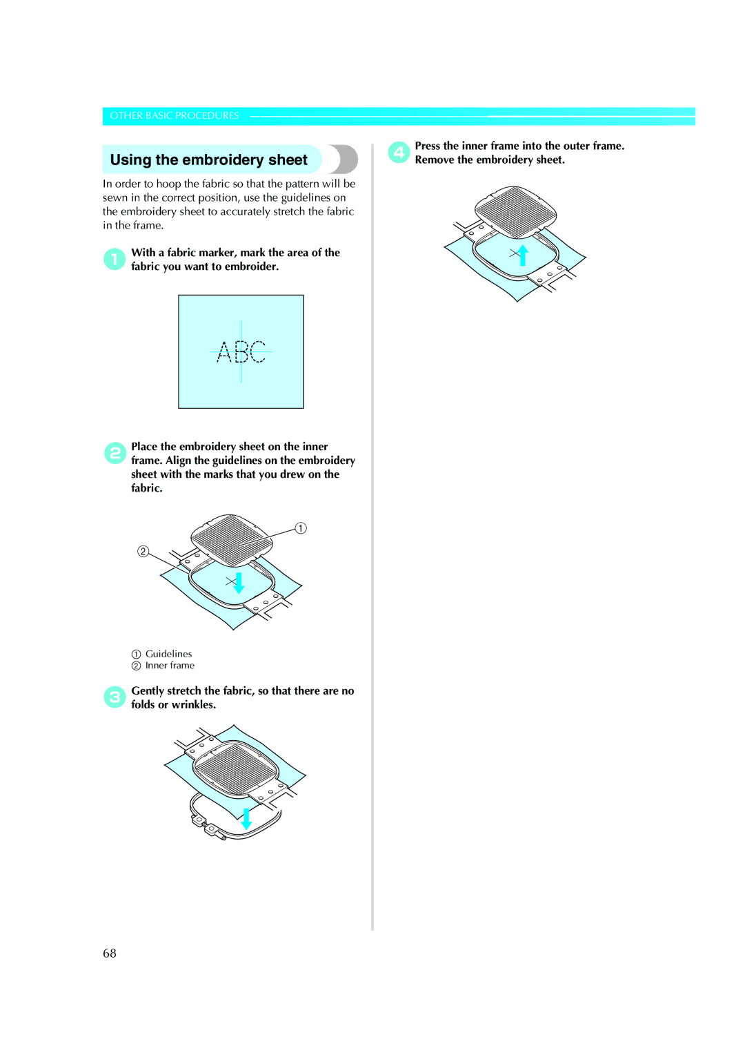 Brother PE-600II operation manual Using the embroidery sheet 