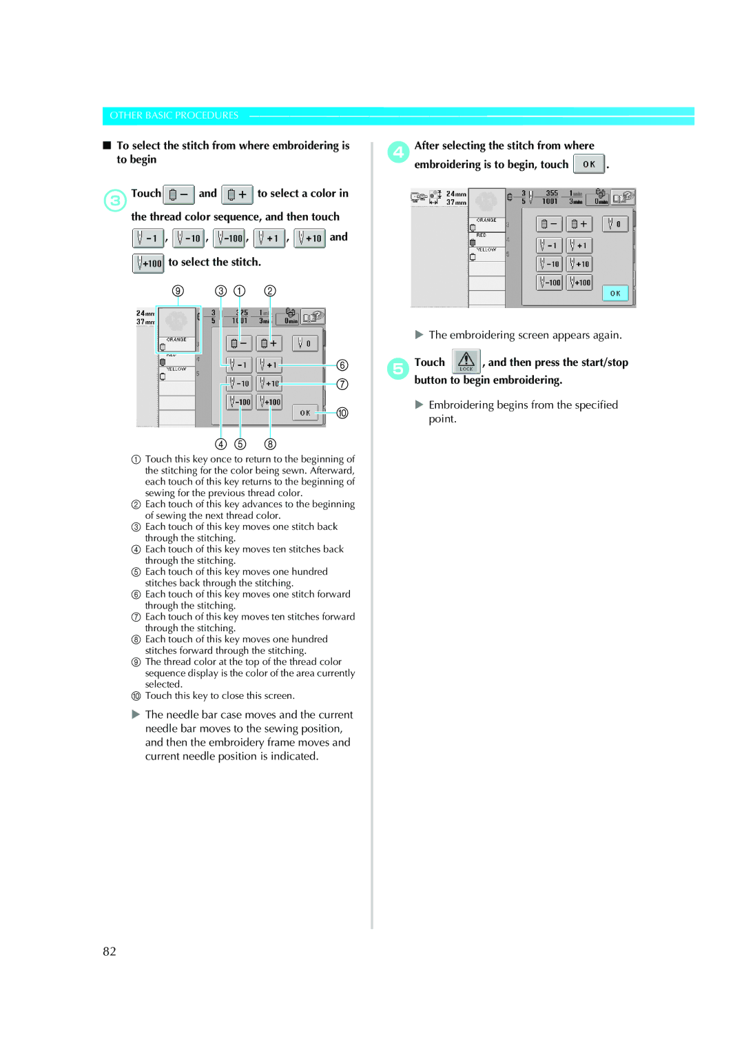 Brother PE-600II operation manual 4After selecting the stitch from where, Embroidering begins from the specified point 