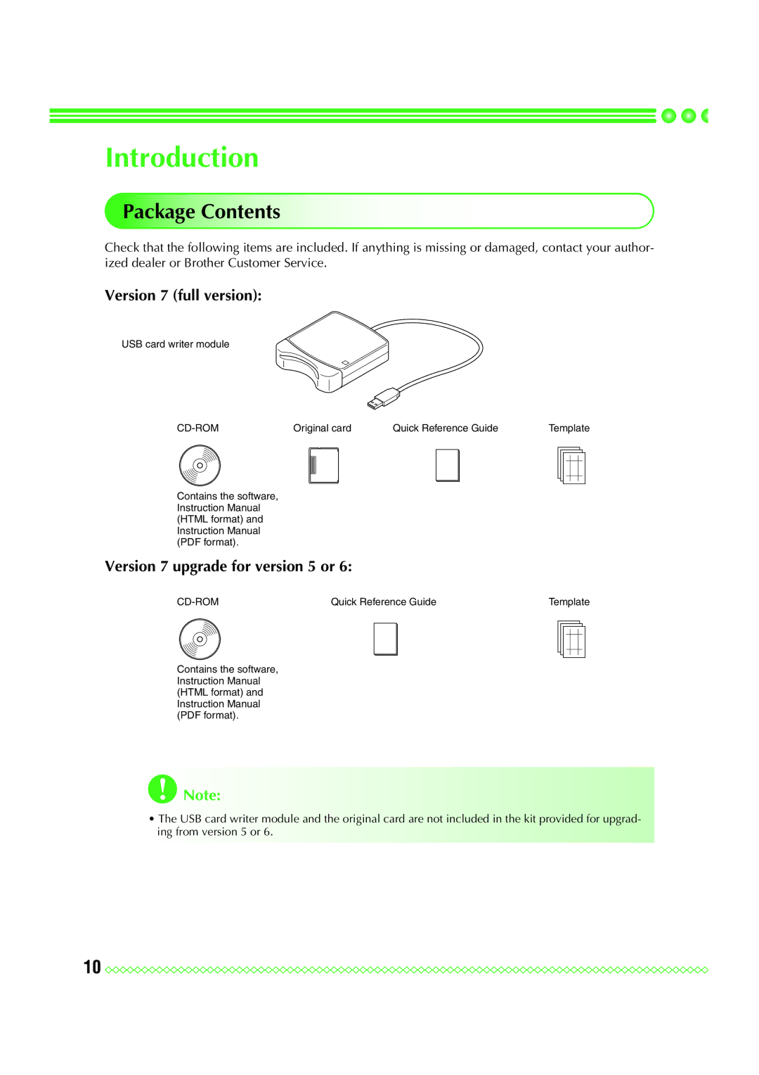 Brother PE-DESIGN 7, Personal Embroidery Design Software System manual Introduction, Package Contents 