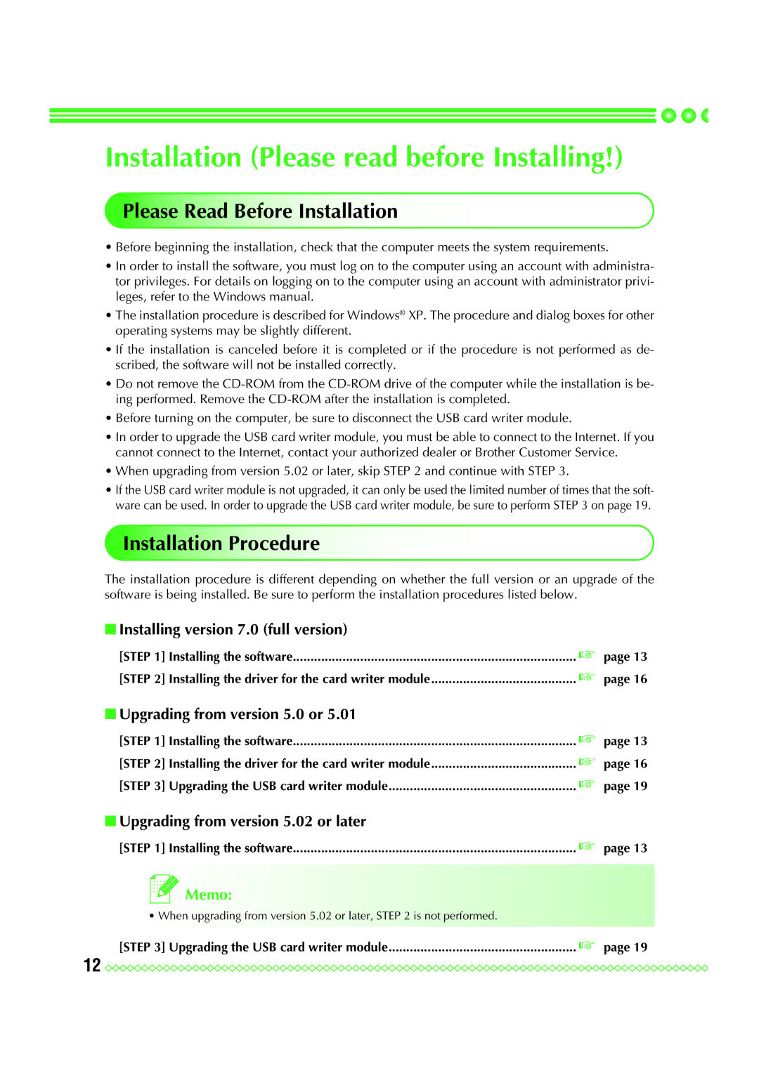 Brother PE-DESIGN 7 Installation Please read before Installing, Please Read Before Installation, Installation Procedure 