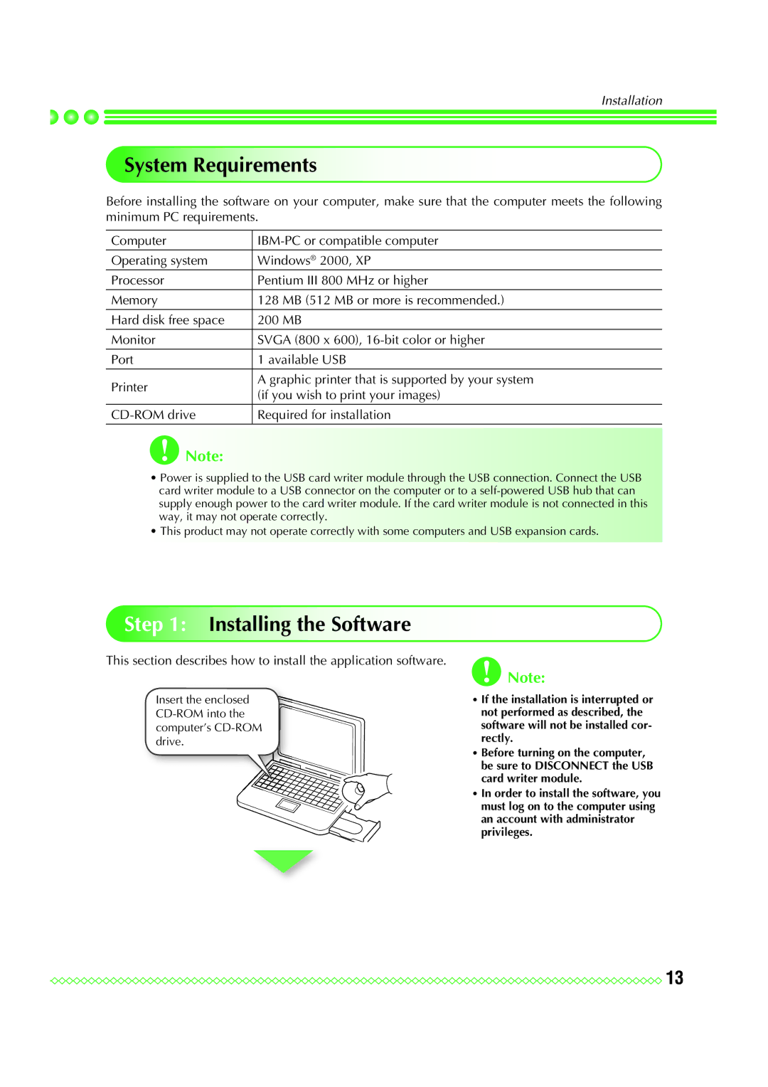 Brother Personal Embroidery Design Software System, PE-DESIGN 7 manual System Requirements, Installing the Software 