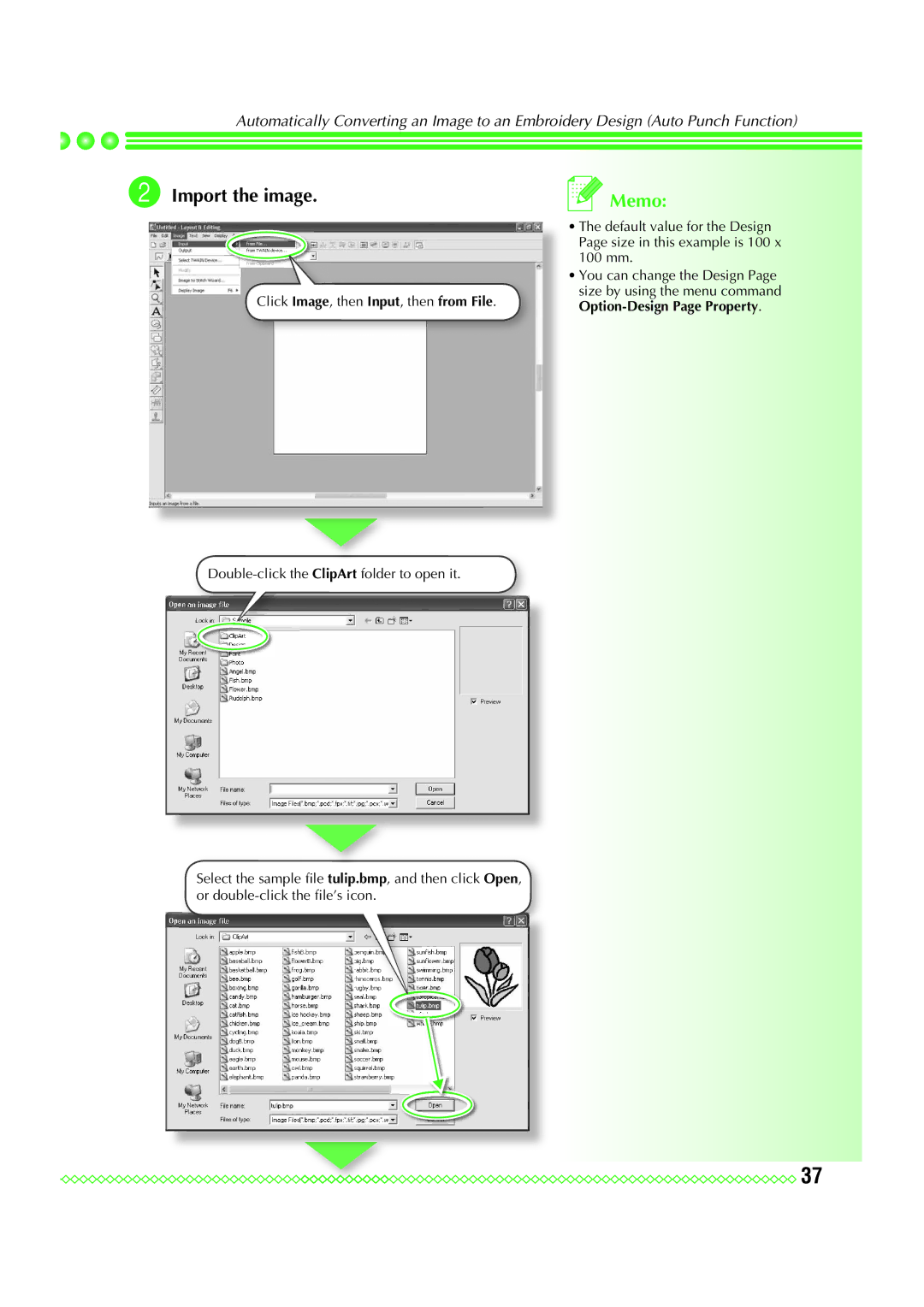 Brother Personal Embroidery Design Software System, PE-DESIGN 7 manual Import the image 