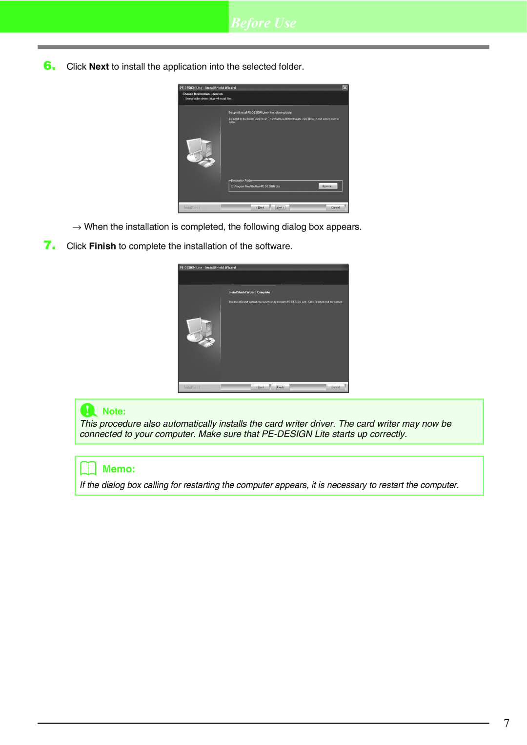 Brother Brother USB Writer, PE-DESIGN manual Before Use 