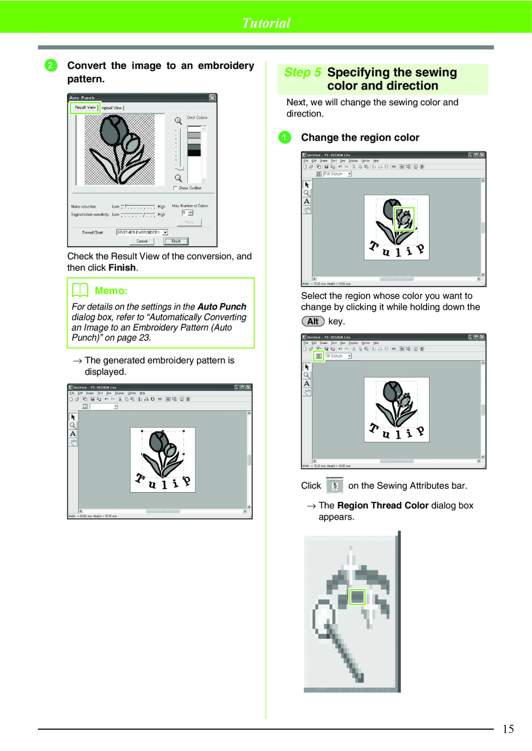 Brother Brother USB Writer manual Specifying the sewing color and direction, Convert the image to an embroidery pattern 