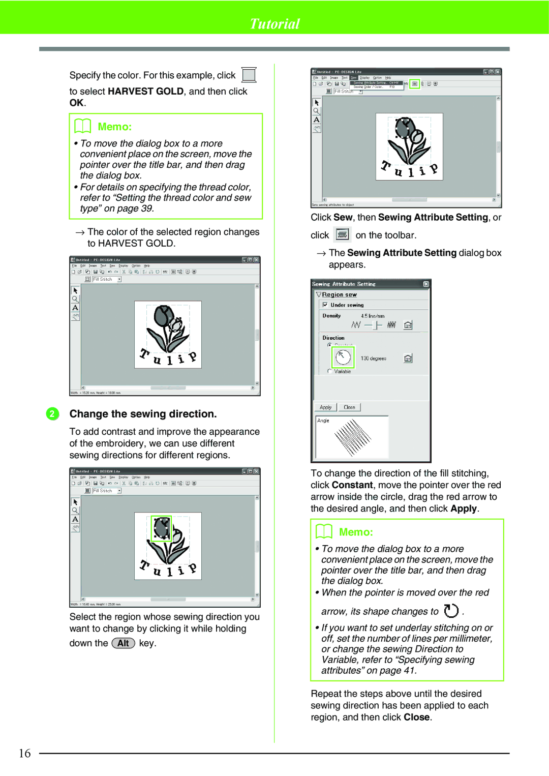 Brother PE-DESIGN, Brother USB Writer manual Change the sewing direction, Click Sew, then Sewing Attribute Setting, or 