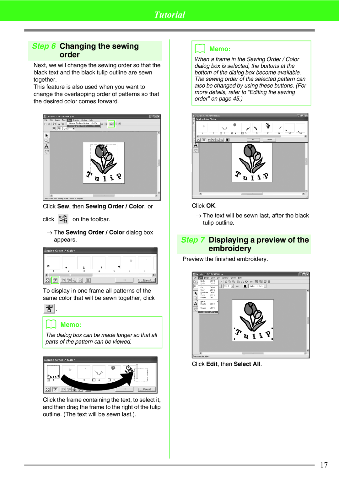 Brother Brother USB Writer, PE-DESIGN manual Changing the sewing order, Displaying a preview of the embroidery 