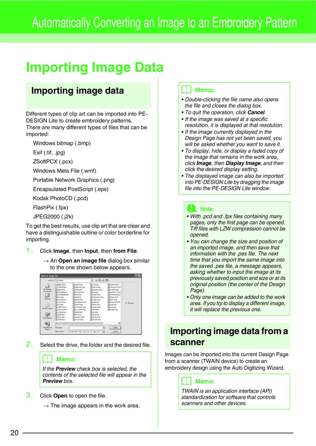 Brother PE-DESIGN manual Importing Image Data, Importing image data from a scanner, To quit the operation, click Cancel 