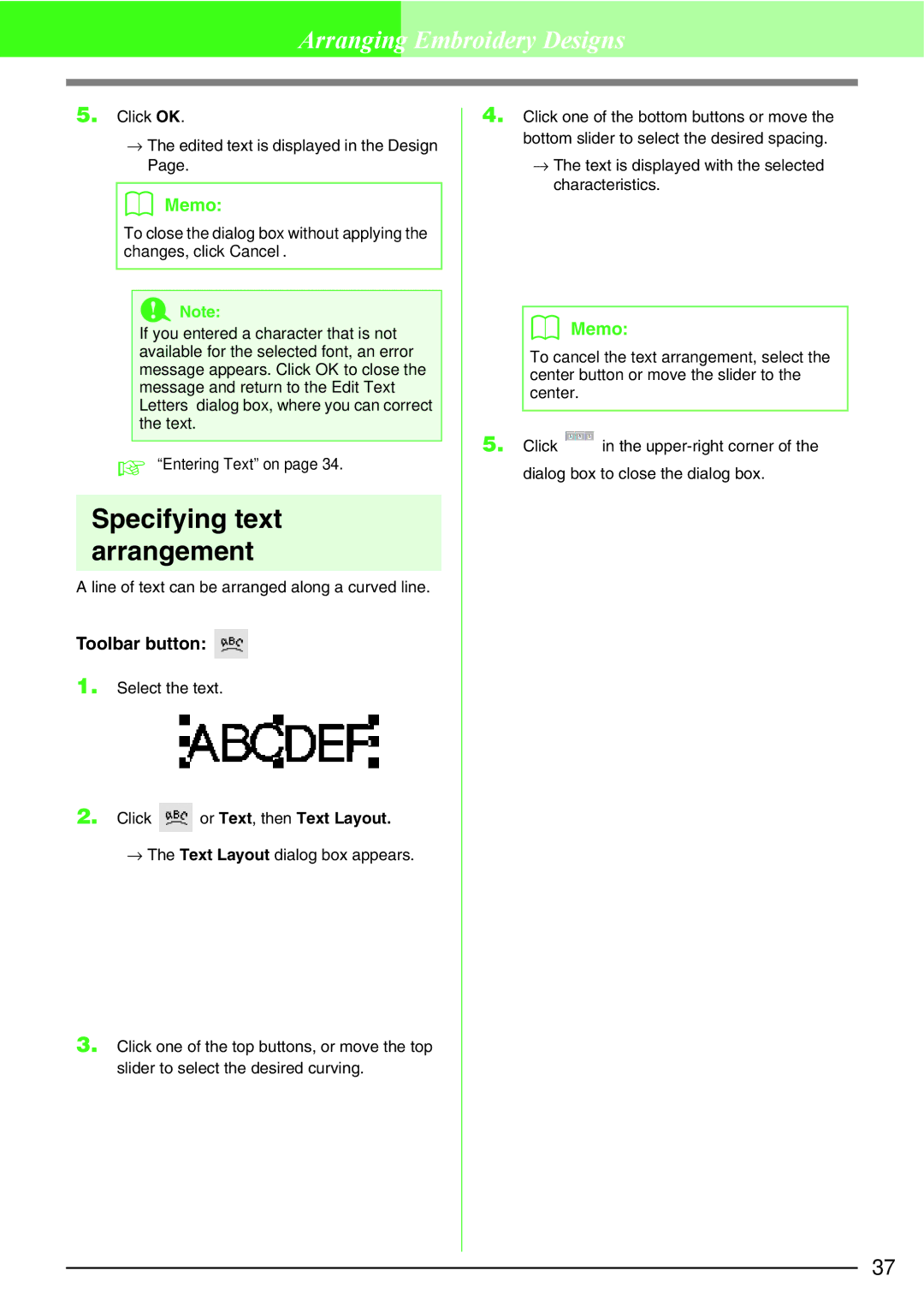 Brother Brother USB Writer, PE-DESIGN manual Specifying text arrangement, Toolbar button 