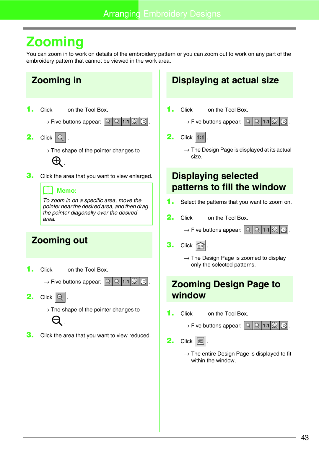 Brother Brother USB Writer, PE-DESIGN manual Zooming 