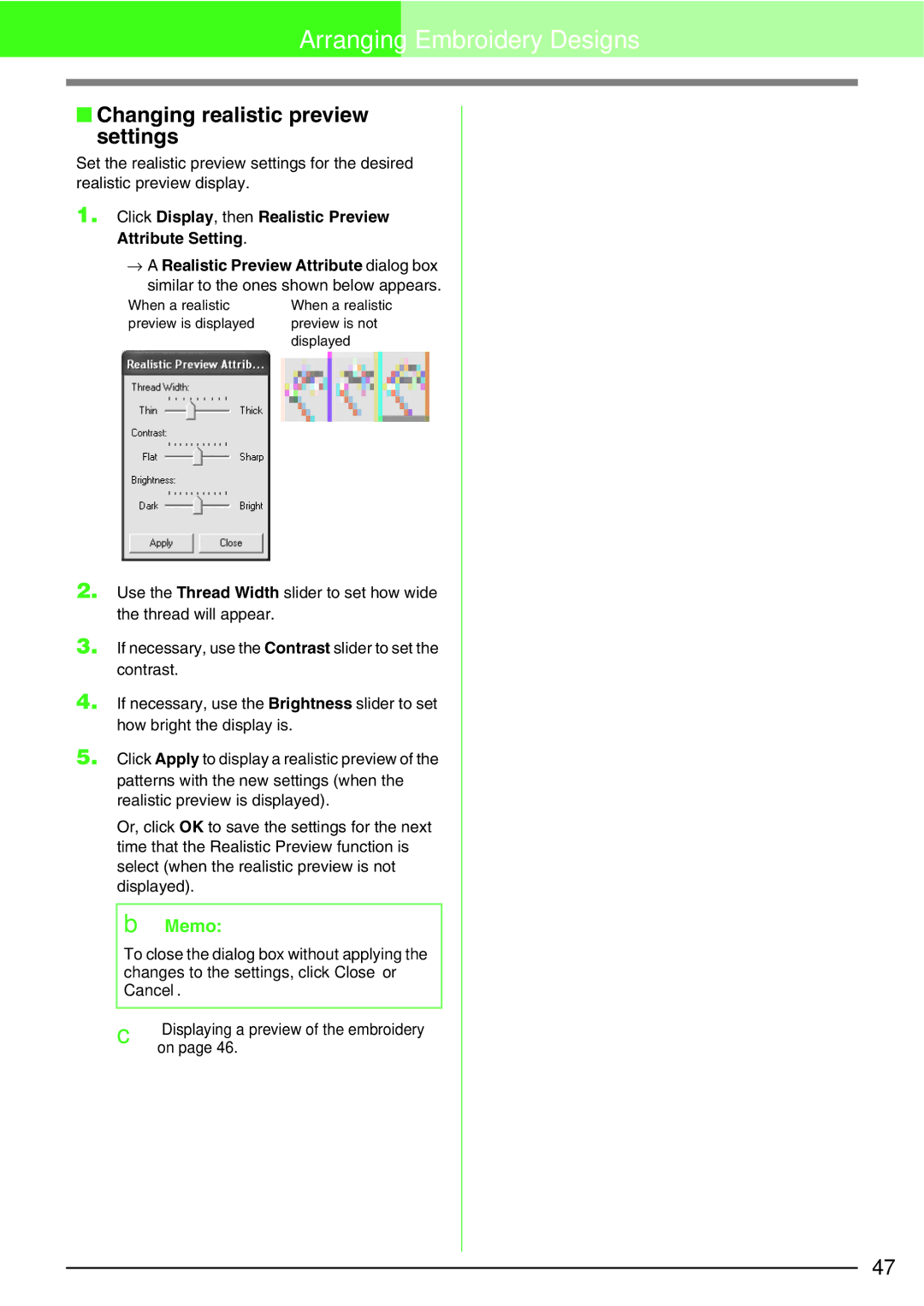 Brother Brother USB Writer, PE-DESIGN manual Changing realistic preview settings 