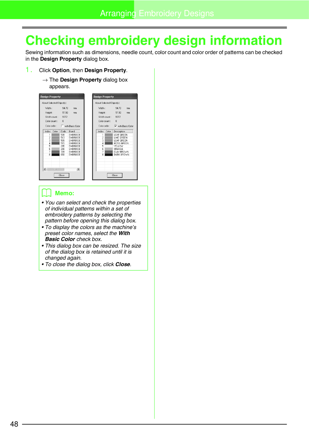 Brother PE-DESIGN, Brother USB Writer manual Checking embroidery design information 