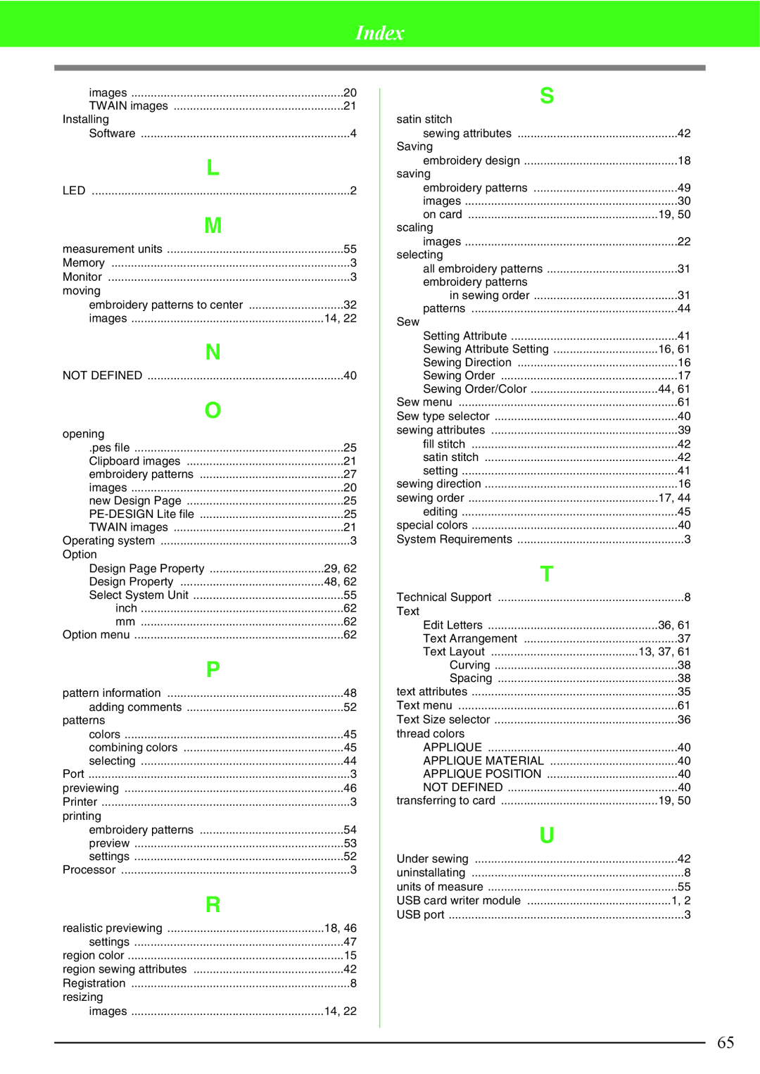 Brother Brother USB Writer, PE-DESIGN manual Index 