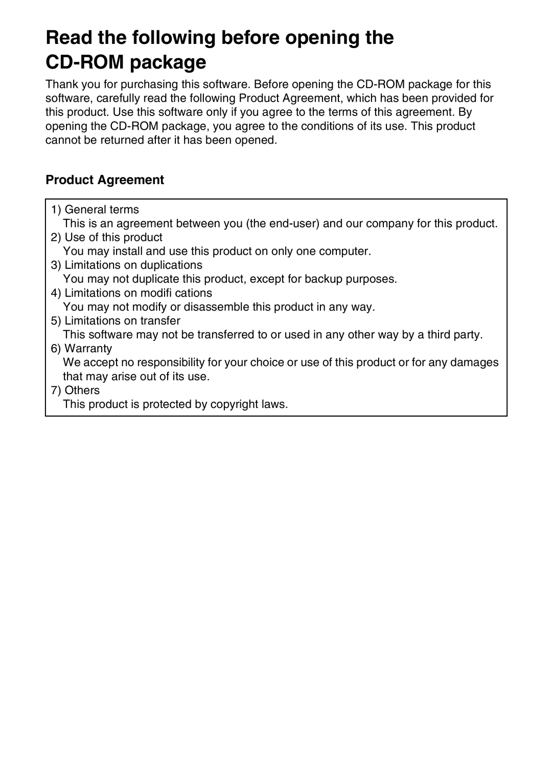 Brother Brother USB Writer, PE-DESIGN manual Read the following before opening the CD-ROM package, Product Agreement 